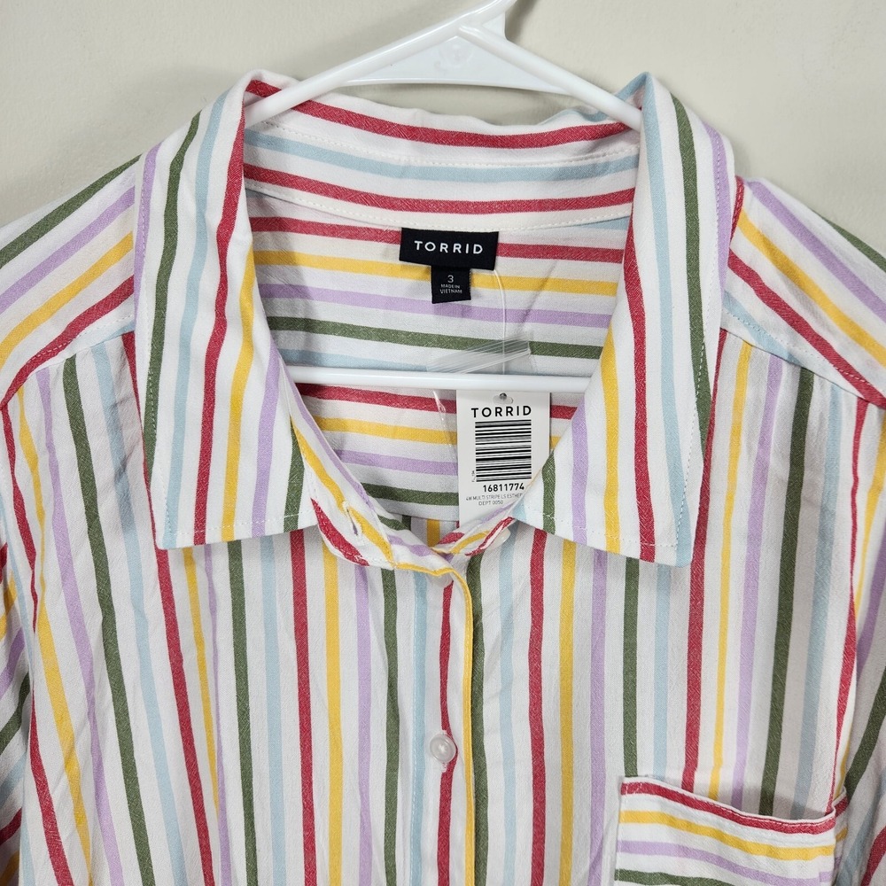 Torrid NWT Shirt Top Womens 3X Lizzie Rayon Crepe Button Up Long Sleeve Striped - Picture 4 of 13